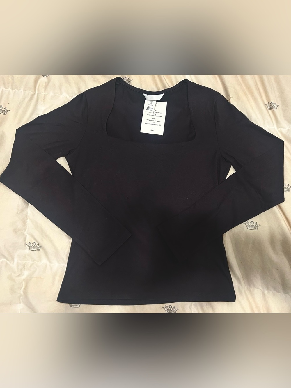 H&M Black Square Neck Long Sleeve Top